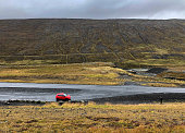 Iceland Road Trip: Red Car Roadside Near Lava Field (Ring Road)