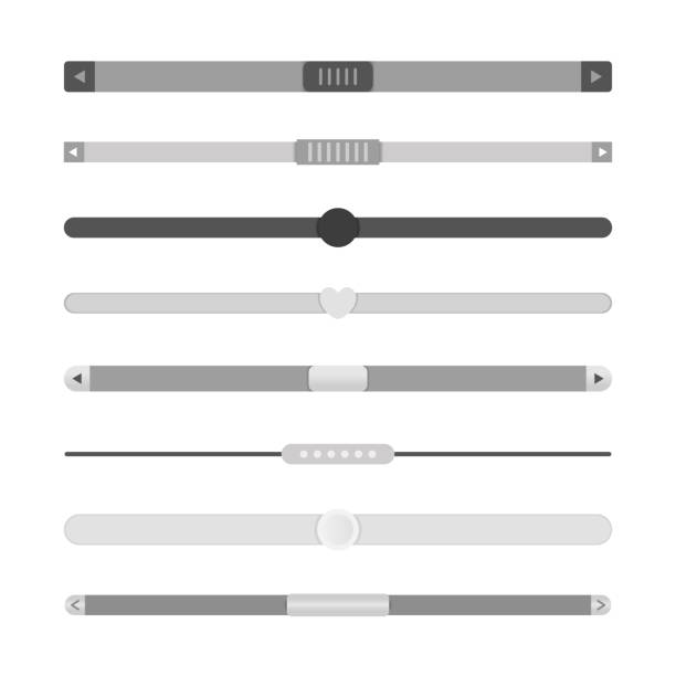 Website scrollbars set Scrollbars. Website design template scroll bars, computer ui scrolling tools vector elements, web rollover bar set isolated on white background crash site stock illustrations