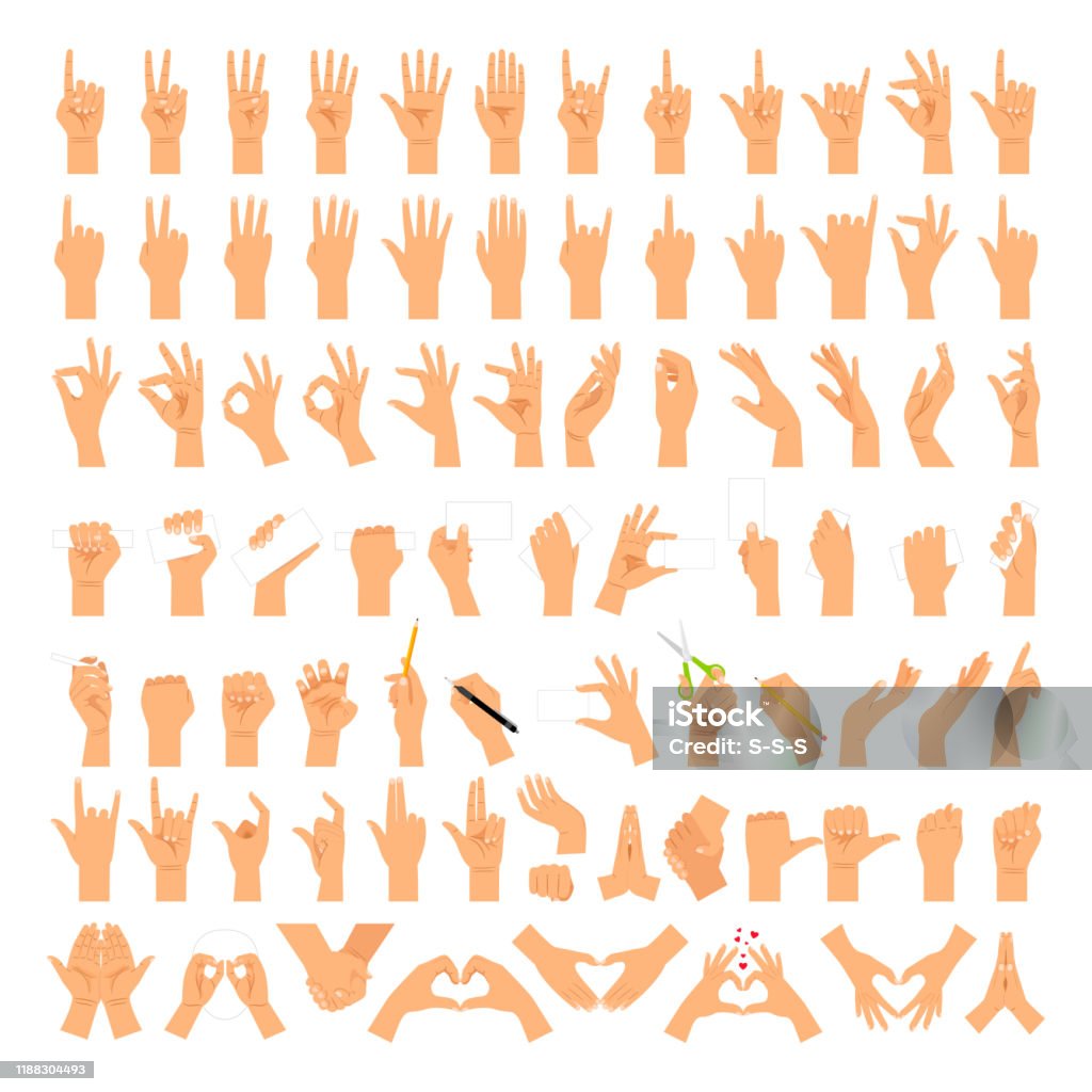 Expresiones de manos y brazos de mujer - arte vectorial de Mano libre de derechos