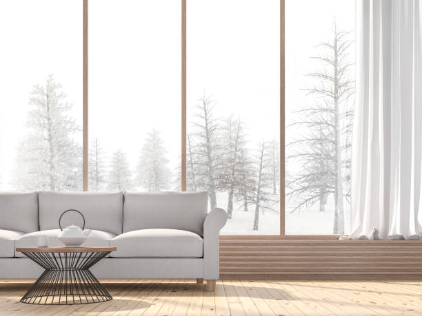 istock Winter living room with snow scene background 3d render 1188305999