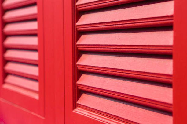 Selective focus of Antique red wooden window
