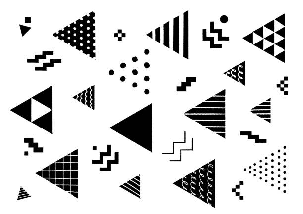 monochrome hand drawn geometric pattern, triangle monochrome hand drawn geometric pattern, triangle trigone stock illustrations