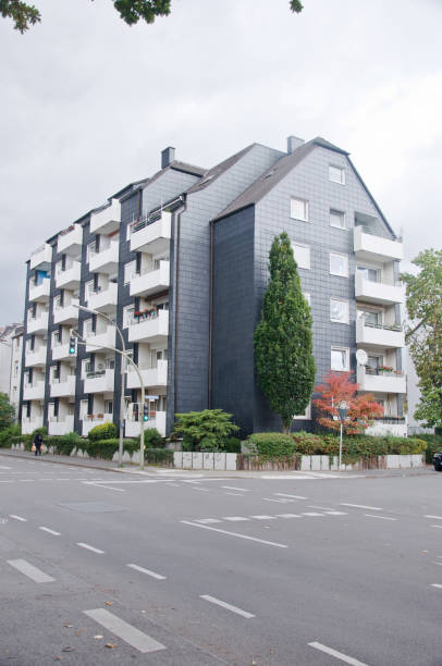 beautiful and colourful modern building in a munich neighbourhood, in germany - plattenbau homes architectural detail architecture and buildings imagens e fotografias de stock