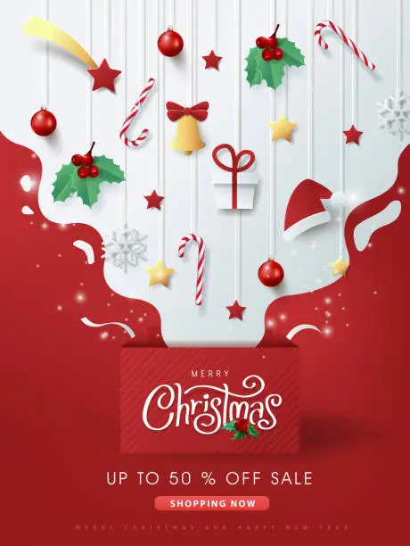 Vector illustration of Merry christmas sale banner background.Merry Christmas text Calligraphic Lettering Vector illustration.