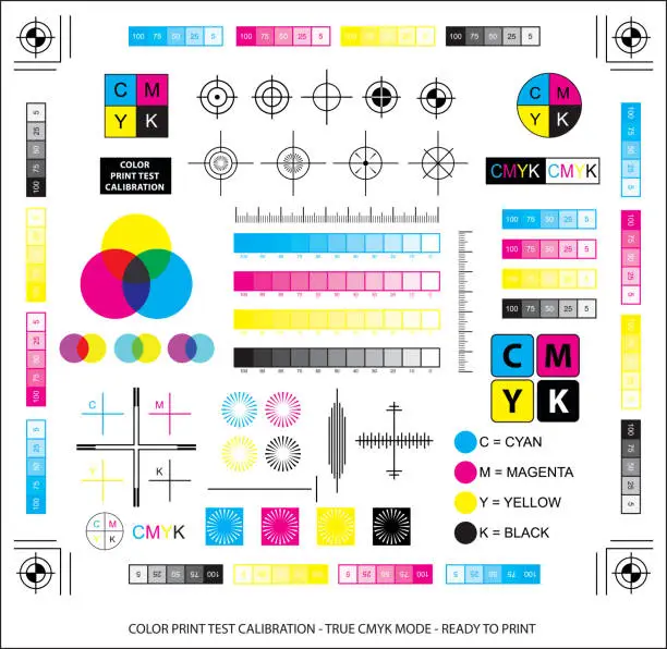 Vector illustration of color mixing scheme or color print test calibration concept.