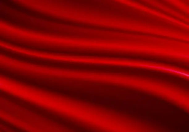 Vector illustration of Realistic red fabric satin wave luxury background texture vector illustration.