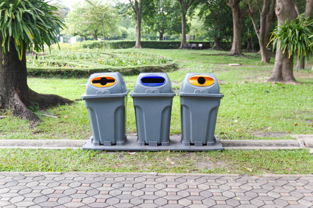 istock Three type recycling bin for each type of waste in the public park 1188315741