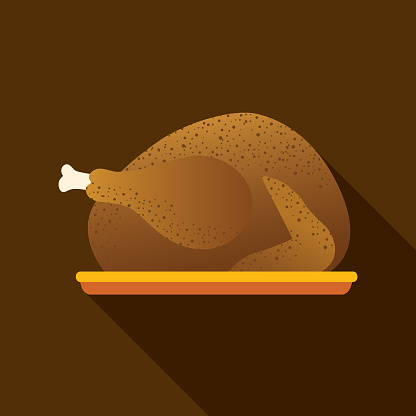 Vector illustration of a golden brown cooked turkey icon.