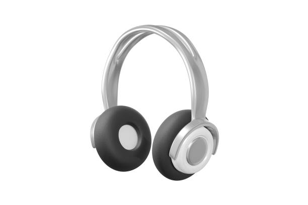 istock Concept minimalistic metallic black gray headphone cartoon style icolated white background. Icon website blog photographer, video, journalist, vloger. 3d rendering 1188324751