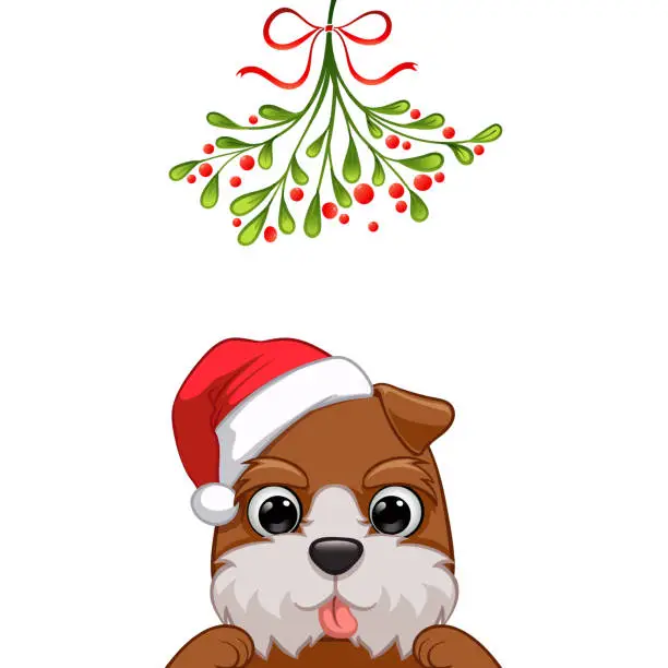 Vector illustration of Christmas card Portrait of cute dog character design