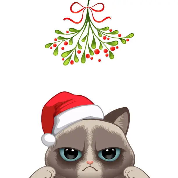 Vector illustration of Christmas card Portrait of cute cat character design