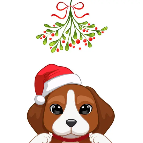 Vector illustration of Christmas card Portrait of cute dog character design