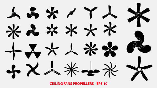 illustrations, cliparts, dessins animés et icônes de ensemble d'hélices ou de ventilateurs de plafond ou concept d'hélices de moteur. - propellor blades