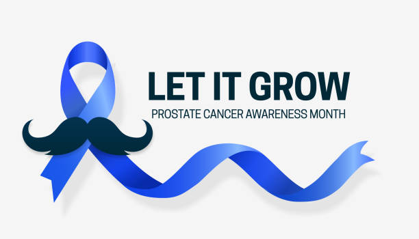 istock Let it Grow Prostate Cancer Awareness Month poster background campaign design with blue ribbon and mustache vector illustration 1188334383