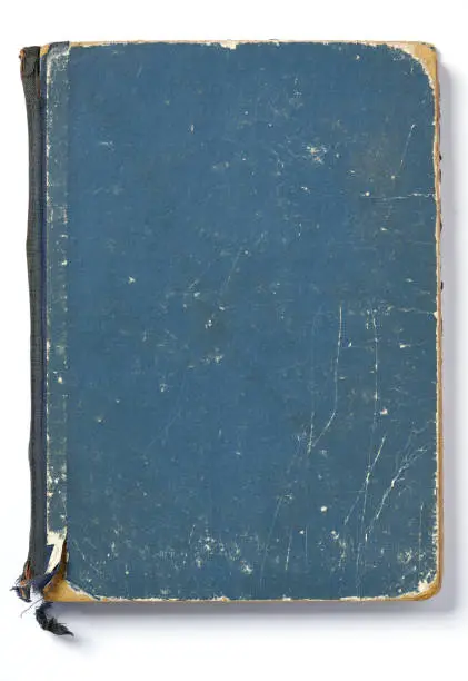 Blue paperback book cover, strongly used, and white background.