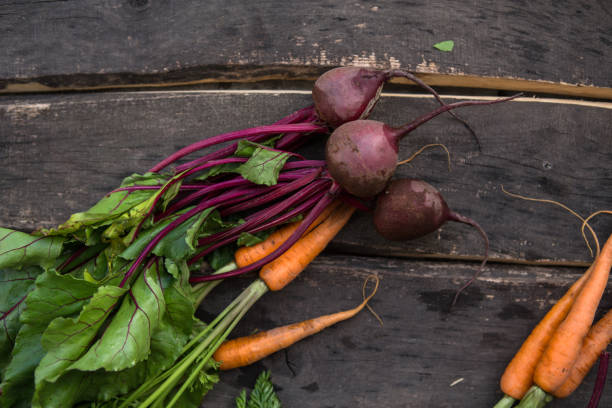 istock Raw organic vegetables carrot and beetroot on the table. Healthy clean eating. Different colorful vegetables on wooden board. 1188343669