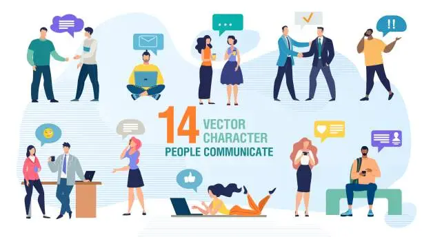 Vector illustration of Communicating People Flat Vector Characters Set