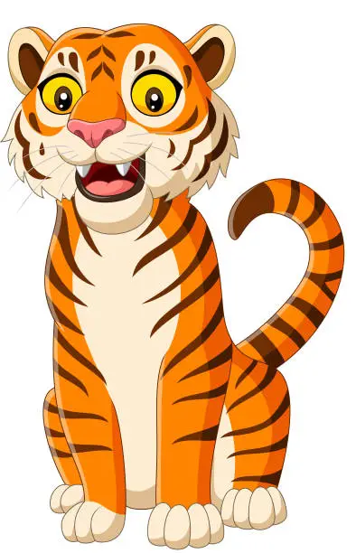 Vector illustration of Cartoon smiling tiger isolated on white background