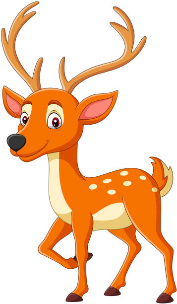 흰색 배경에 만화 귀여운 사슴 - stag deer doe cartoon stock illustrations