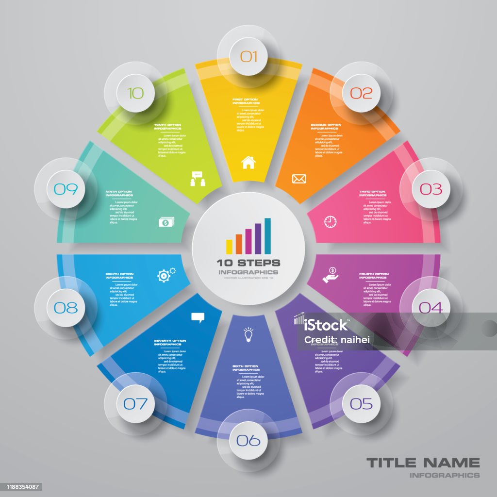 Initial Step Graph Element 10 Steps Cycle Chart Infographics Elements For Data Presentation Stock ...
