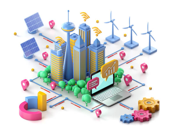 Smart city concept Isometric modern technology city. 3d illustration. isometric smart city stock pictures, royalty-free photos & images