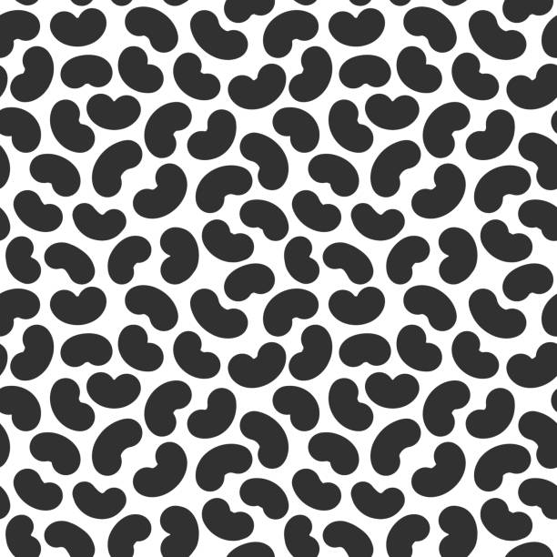 Seamless pattern with abstract geometric bean texture, black on white background. Soy beans modern memphis simple wallpaper, monochrome graphic element Seamless pattern with abstract geometric bean texture, black on white background. Soy beans modern memphis simple wallpaper, monochrome graphic element. bean stock illustrations