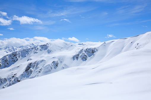 High mountain  landscape  At the top. Italian Alps  ski area. Ski resort Livigno. italy, Europe.