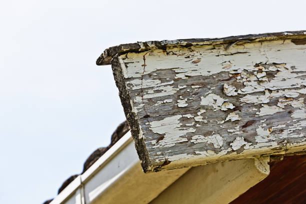 istock Faded, peeling bargeboard with soffit and roof edge 1188358585