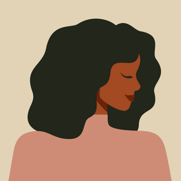 Portrait of an African American woman in profile. Portrait of an African American woman in profile. Avatar of young black girl with curly dark hair. Vector illustration girls illustrations stock illustrations