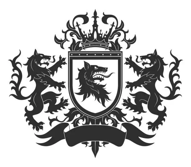 Vector illustration of Coat of arms with wolves