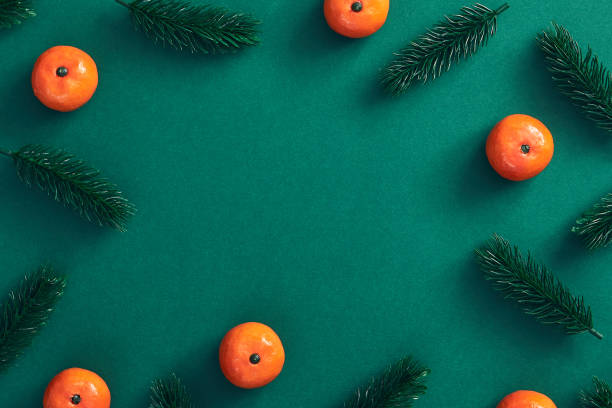 istock Christmas composition on dark green background 1188361915