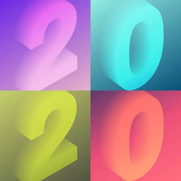 Vector illustration of Set of colorful numbers - 2020 with trendy gradients