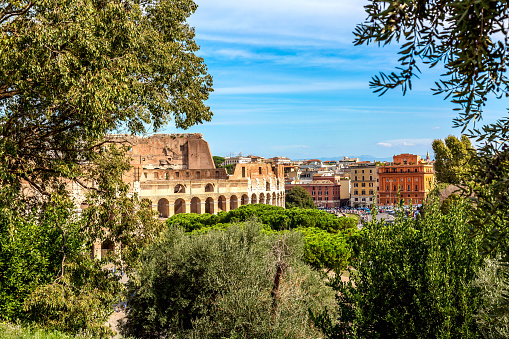 The Colosseum in Rome, Italy during summer sunny day. The world famous colosseum landmark in Rome