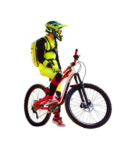istock Biker on mountain bike for downhill isolated 1188369460