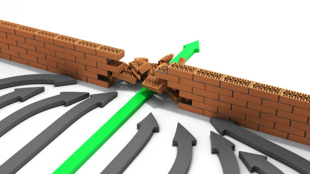 istock obstacle management concept green arrow breaks through the wall 3d render on white 1188369657