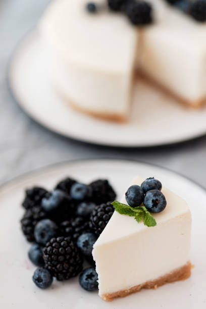 istock cheesecake New York with fresh berries and a slice on a plate 1188370835