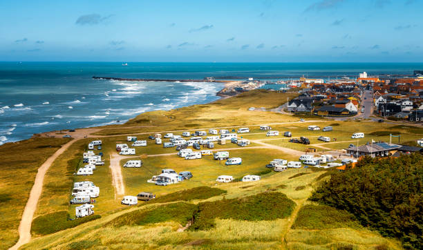 Aerial view of Hirtshals camp site as seen from the Hirtshals lighthouse.