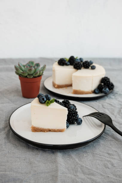 istock a classic cheesecake decorated with blueberries and blackberries 1188371365