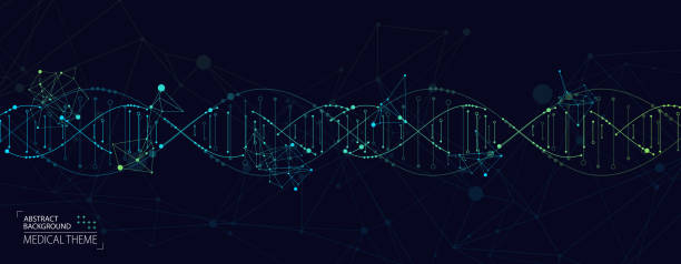 科学テンプレート、3d dna分子を有する抽象的背景。ベクターの図。 - dna helix molecular structure chromosome点のイラスト素材／クリップアート素材／マンガ素材／アイコン素材