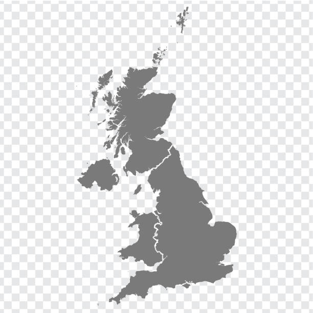 birleşik krallık'ın boş haritası. web sitesi tasarımı, logosu, uygulaması, ui için şeffaf arka plan üzerinde iller ile büyük britanya yüksek kaliteli harita. ingiltere. eps10. - wales stock illustrations
