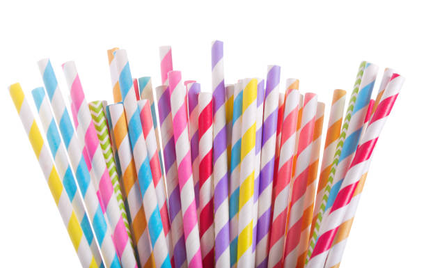 istock Colorful striped drinking straws on white background 1188375251