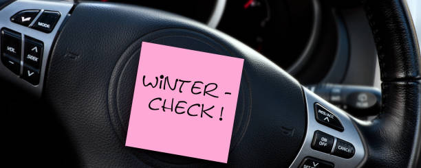 German Winter Check car dashboard background with label stock photo