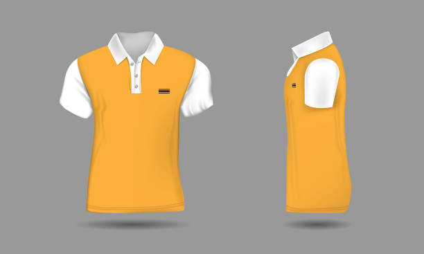 istock High detailed realistic polo t-shirt for your design. White and orange color. Vector illustration. Front and side view 1188378419