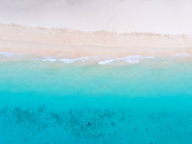 istock Top view of beach with white sand and turquoise sea water 1188378564