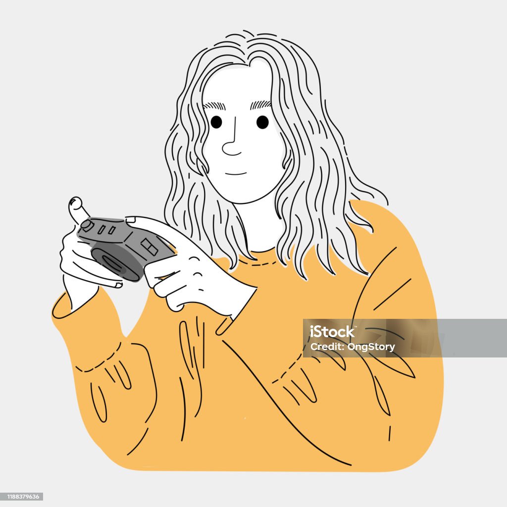 Photographer holding a camera while waiting for his friends.Doodle art concept,illustration painting Adults Only stock vector