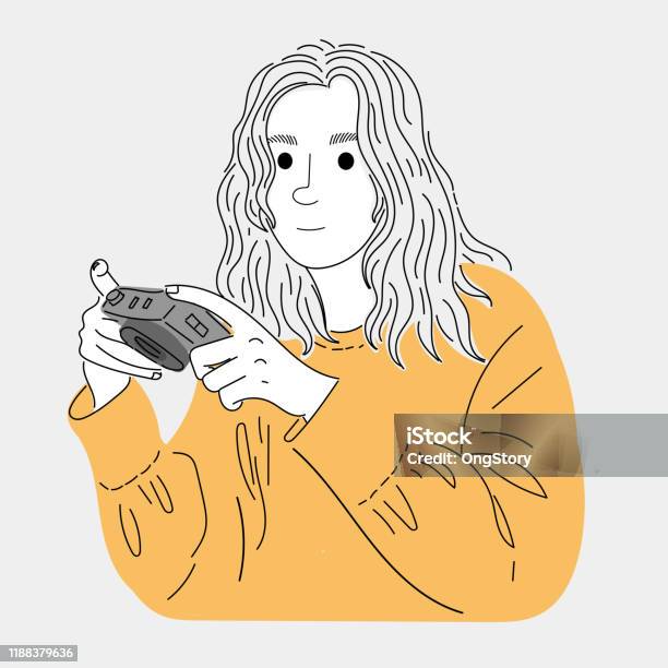 Photographer Holding A Camera While Waiting For His Friendsdoodle Art Conceptillustration Painting Stock Illustration - Download Image Now