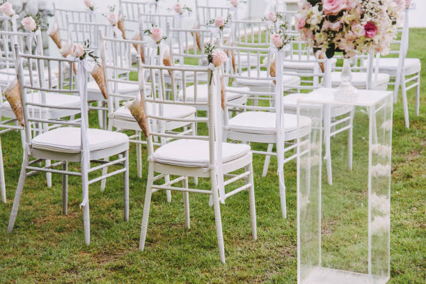 istock Chair decorated with flowers in Wedding ceremony. 1188380166