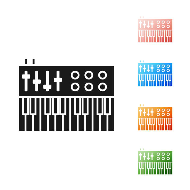 istock Black Music synthesizer icon isolated on white background. Electronic piano. Set icons colorful. Vector Illustration 1188380951