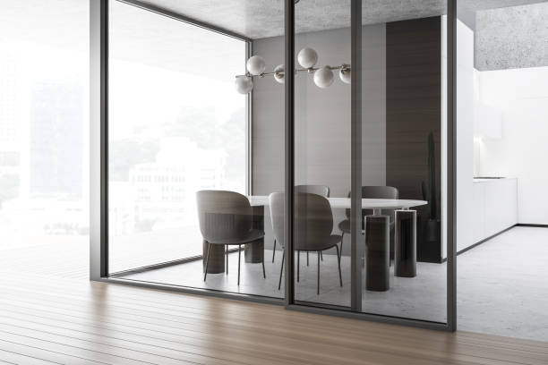 istock White and dark wood kitchen corner with table 1188381141