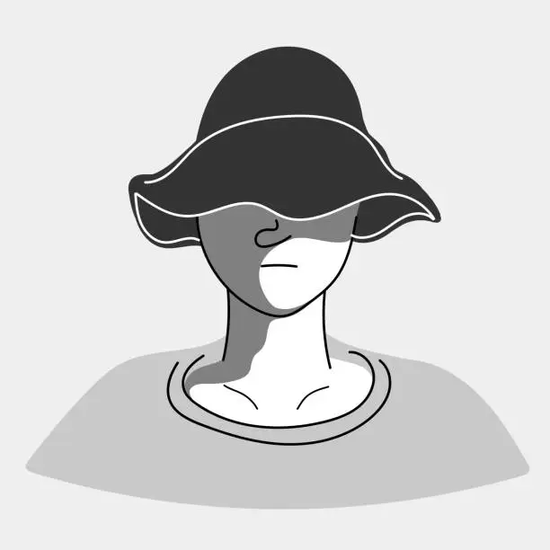 Vector illustration of Man with a mysterious face and a big black hat.Doodle art concept,illustration painting